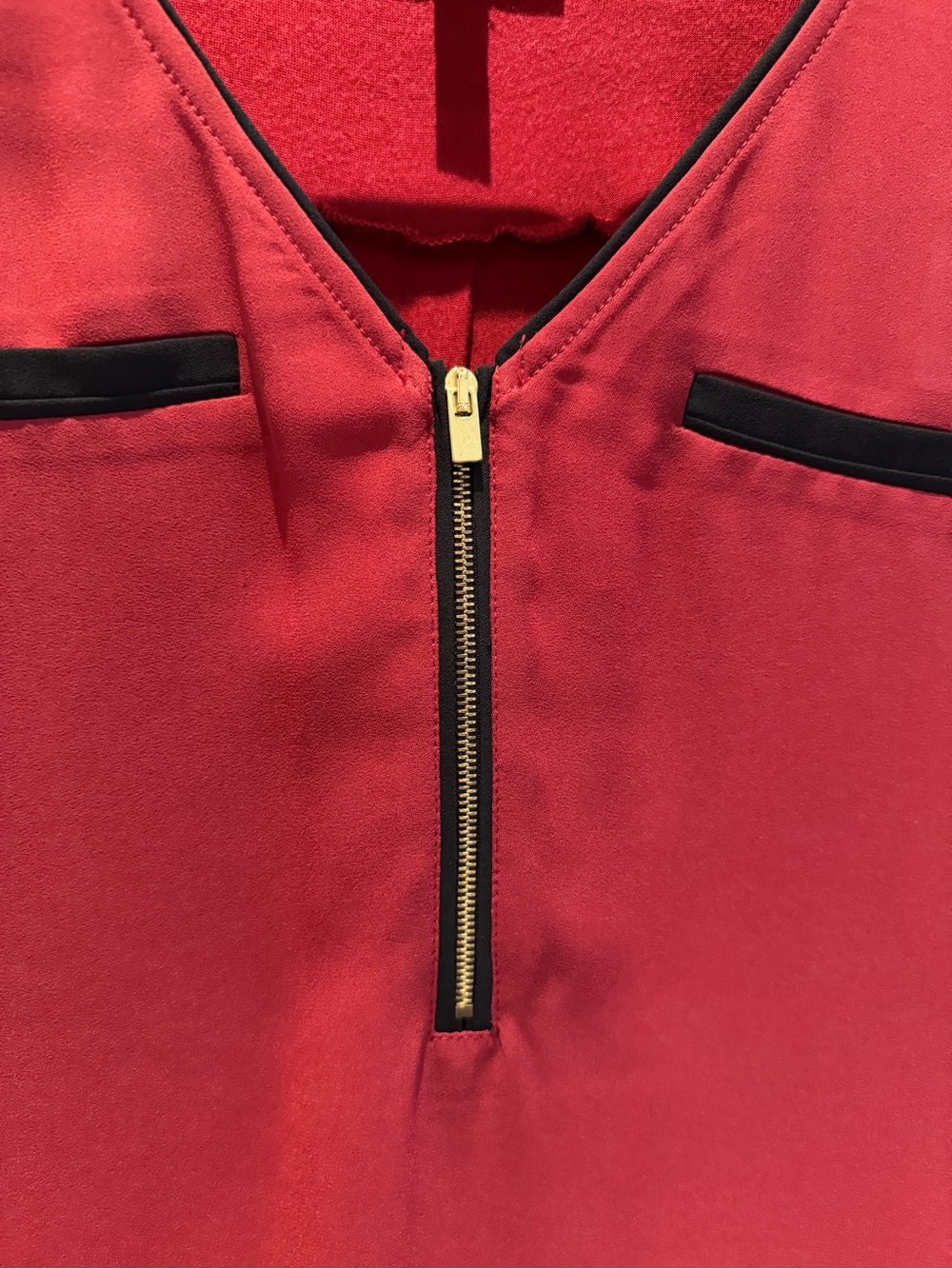 Express Red/Burgundy Sleeveless Zip-Front Tank with Black Trim - Picture 2 of 4